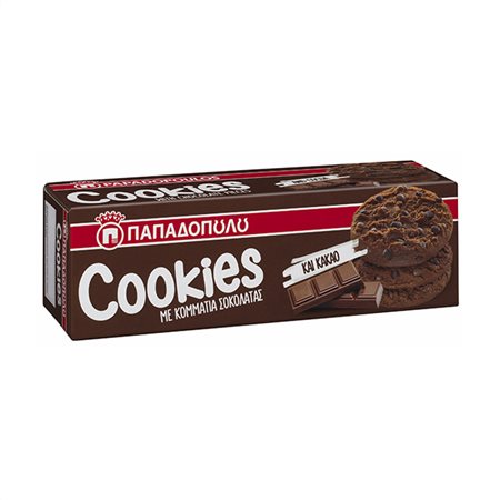 Παπαδοπούλου Cookies Με Κομμάτια Μαύρης Σοκολάτας Και Κακάο 180gr