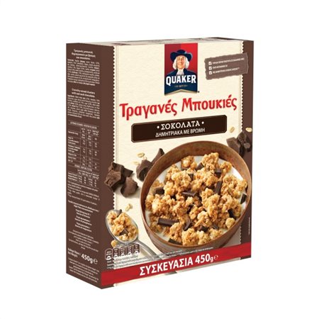 QUAKER ΤΡΑΓΑΝΕΣ ΜΠΟΥΚΙΕΣ ΣΟΚΟΛΑΤΑ ΥΓΕΙΑΣ 450gr -1,40€