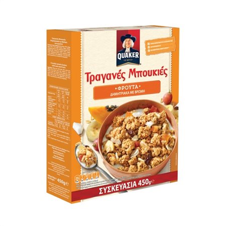 QUAKER ΤΡΑΓΑΝΕΣ ΜΠΟΥΚΙΕΣ ΦΡΟΥΤΑ 450gr -1,40€