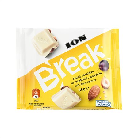 Break Σοκολάτα Λευκή Με Σταφίδα Αμύγδαλο Φουντούκι 85gr Break Σοκολάτα Λευκή Με Σταφίδα Αμύγδαλο Φουντούκι 85gr