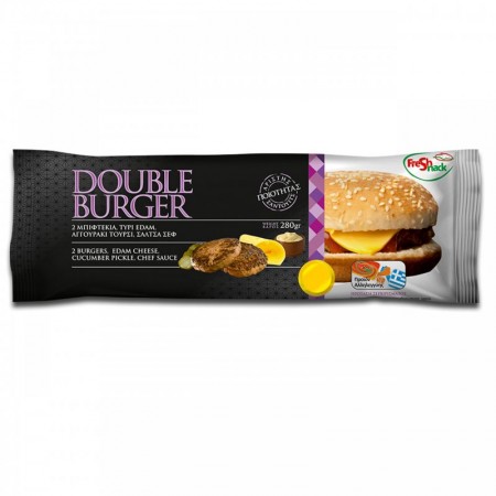 FRESH SNACK DOUBLE BURGER ME 2 μπιφτέκια, τυρί Edam, αγγουράκι τουρσί, σάλτσα σεφ 280gr